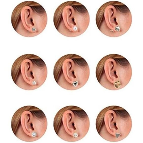 24 Pairs Stud Crystal Pearl Earring Set Ear Stud Rhinestone Hearts Jewelry - Picture 4 of 5